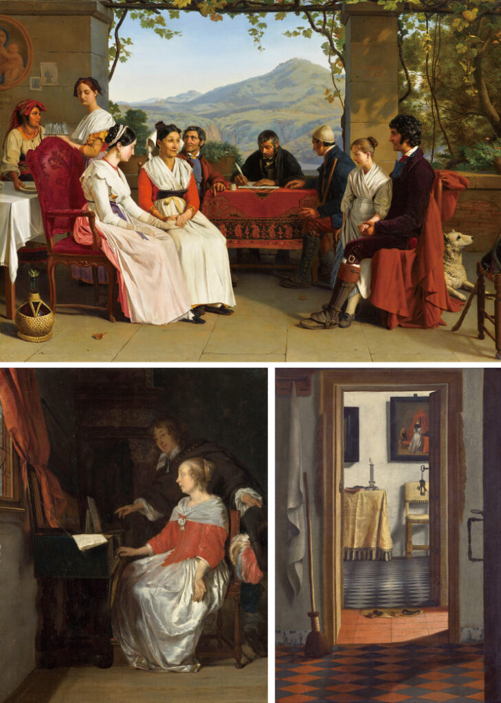 国立新美術館_ルーヴル美術館展 愛を描く_《イタリアの婚姻契約》_《ヴァージナルを弾く女性と歌い手による楽曲の練習》、または《音楽のレッスン》_《部屋履き》